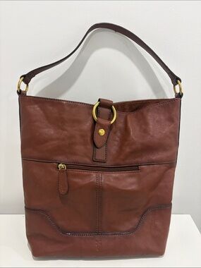 Frye Leather Shoulder Tote with Brass Ring